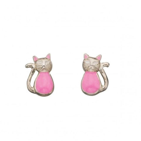 Boucles d'oreilles Beginnings en argent sterling A948P émaillé en forme de chat