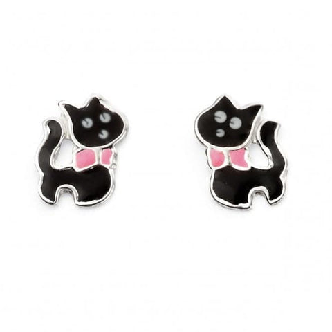 Boucles d'oreilles puces chat noir en argent sterling Beginnings A2020