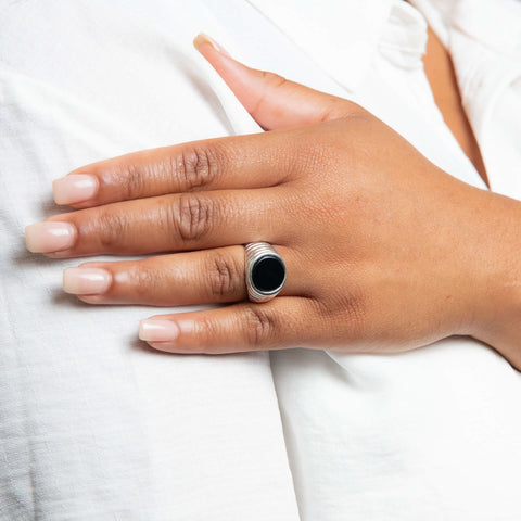 Bague Beginnings en argent sterling et onyx noir R3897B
