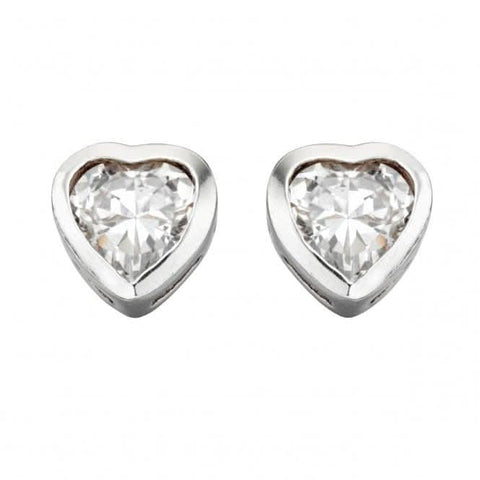 Boucles d'oreilles puces en argent sterling Beginnings E2921C avec zircon cubique transparent en forme de cœur