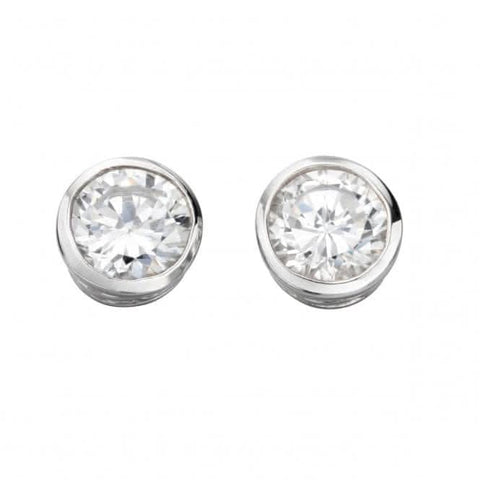 Boucles d'oreilles puces rondes en argent sterling et zircon cubique transparent Beginnings E2928C