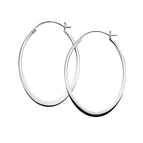 Boucles d'oreilles créoles ovales à bord plat en argent sterling Beginnings E3197