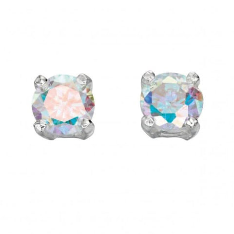 Boucles d'oreilles puces Beginnings en argent sterling E4596 avec zircon cubique arc-en-ciel de 4 mm