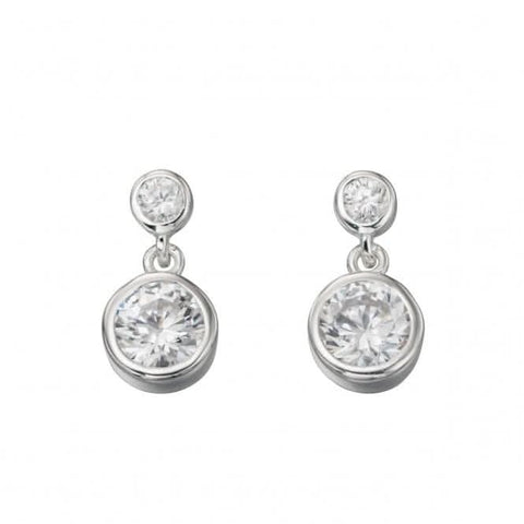 Boucles d'oreilles pendantes doubles serties de zirconiums transparents en argent sterling Beginnings E5037C