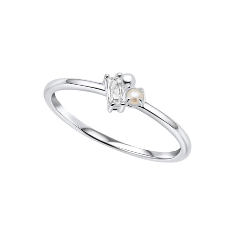Bague Beginnings en argent sterling, perle d'eau douce et zircon cubique blanc R3896W