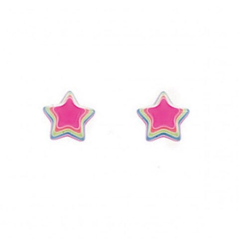 Boucles d'oreilles à clous en argent sterling Beginnings, motif étoile multicolore fluorescente A717P