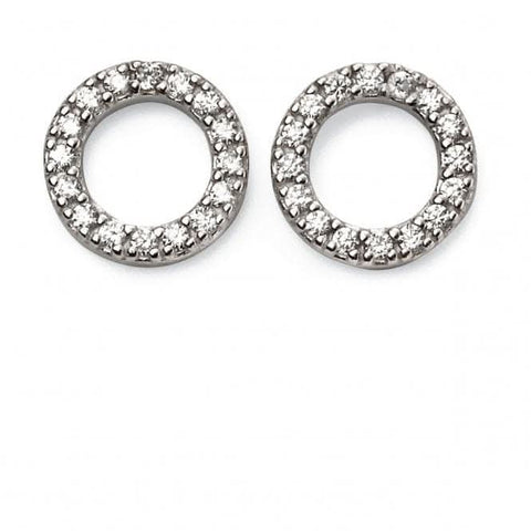 Boucles d'oreilles Beginnings en argent sterling, disque ouvert pavé, E5557C