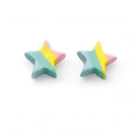 Boucles d'oreilles étoiles en résine à rayures pastel et argent sterling Beginnings A2023