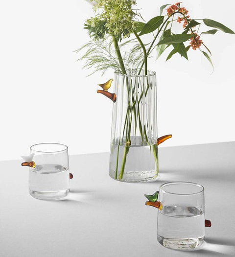 Birds Water Glass by Ichendorf Milan – Handmade Borosilicate Glass, Designer Tomoko Mizu