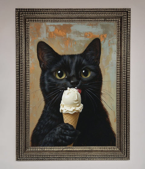 Black Cat Vanilla Icecream Funny Framed Wall Art