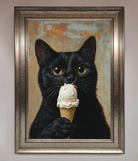 Black Cat Vanilla Icecream Funny Framed Wall Art