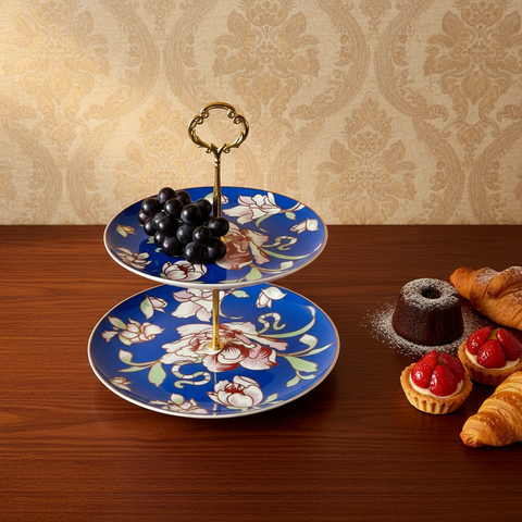 Service à thé en porcelaine fine bleu royal du Warwickshire