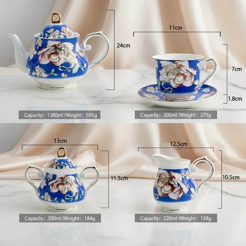 Service à thé en porcelaine fine bleu royal du Warwickshire