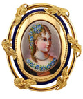 Brooch - 18 kt. Yellow gold, French 19th Century 18K Gold & Enamel Portrait Antique Brooch