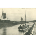 Bruges, Belgium - Windmills Along the Canal Postcard Early 20th Century