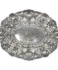 c1890 Antique Germany Silver Large Pierced Fruit Dish Flowers Decorated