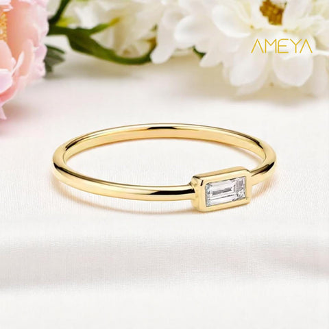 Bague empilable Ameya taille 6 - Plaqué or 18 carats - Luxe léger et minimaliste - Style coréen chic - Zircon - Argent sterling 925