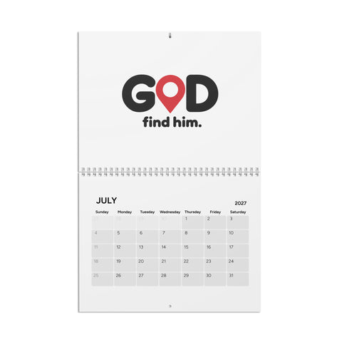 Oddly Inspired 2027 eclectic art wall calendar – July GOD find him graphic