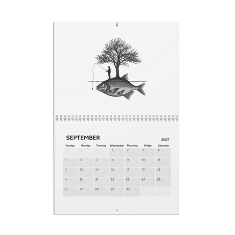 Oddly Inspired 2027 eclectic art wall calendar – September angler on giant fish