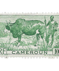 Cameroon Stamp 1946 10 French centime Zebu (Bos primigenius indicus), Herdsman