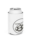 Powered by Potatoes white neoprene regular 12 oz can cooler with potato illustration and Lithuanian lettering on front – view 2