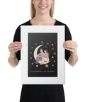 Just Us Under the Stars portrait 12 × 16 inch canvas with complete couple-on-crescent-moon illustration and Lithuanian phrase inside a white border – view 1