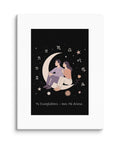 Just Us Under the Stars portrait 12 × 16 inch canvas with complete couple-on-crescent-moon illustration and Lithuanian phrase inside a white border – view 2