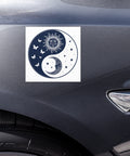 Celestial Balance white square matte car magnet with original sun-and-moon yin-yang emblem – front mockup 3 – ZIPZAPPA