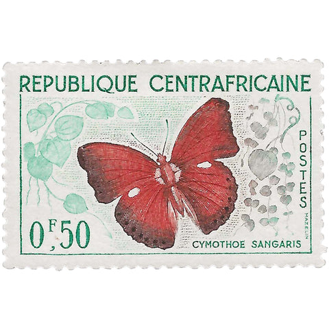 Central African Republic Stamp 1961 0.5 Franc Blood - red Glider (Cymothoe sangaris) Butterflies