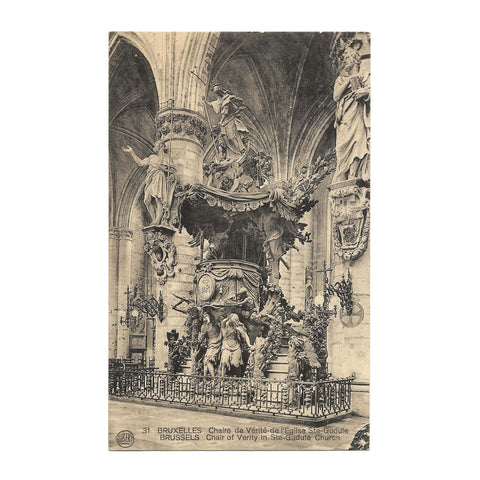 Chair of Verity in Ste - Gudule Church, Brussels Belgium Vintage Postcard