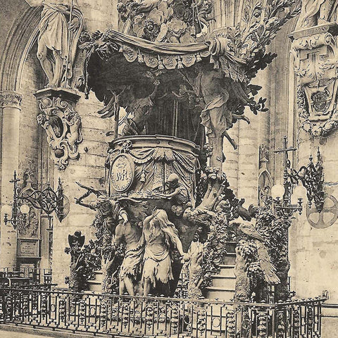 Chair of Verity in Ste - Gudule Church, Brussels Belgium Vintage Postcard