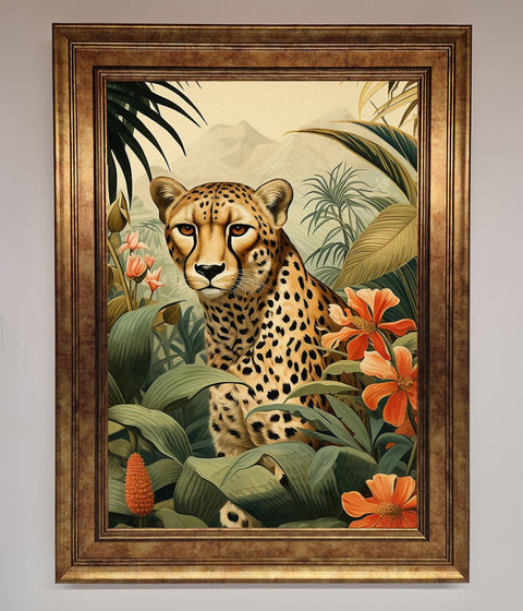 Cheetah In Flowers Framed Wall Art