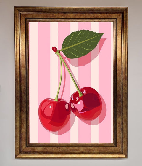Cherries On Stripes Framed Print