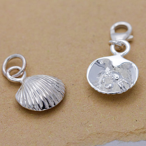 Clam Shell & Crab Silver Charm