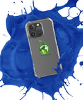 Go Green clear case for iPhone 16 Pro with green globe and leaf shoots – case view 2