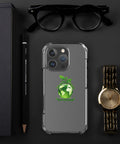 Go Green clear case for iPhone 16 Pro with green globe and leaf shoots – lifestyle view 1
