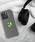 Go Green clear case for iPhone 16 Pro with green globe and leaf shoots – lifestyle view 2