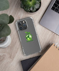Go Green clear case for iPhone 16 Pro with green globe and leaf shoots – lifestyle view 3