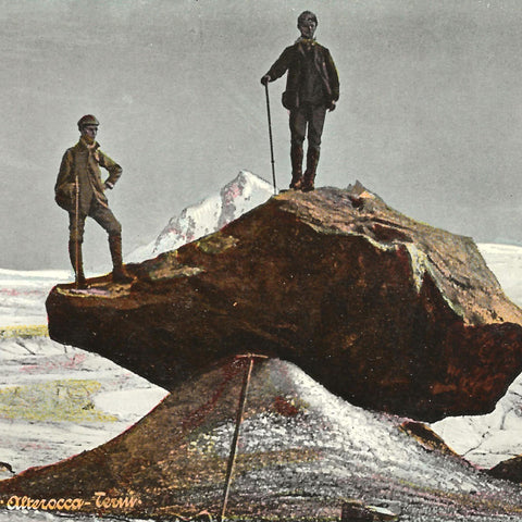 Climbers on a Boulder in the Alps Italia Postcard Vintage