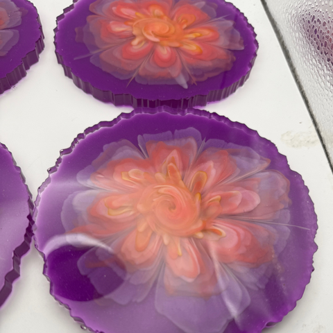 3D Bloom Coaster Set — Set of 4 Handmade Resin Art