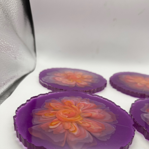 3D Bloom Coaster Set — Set of 4 Handmade Resin Art