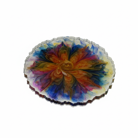 Rainbow Bloom Coaster Set — Set of 4 Handmade Alcohol Ink Art