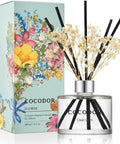 COCODOR Flower Reed Diffuser Set / 200ml / Clean Linen/Scent Diffuser with Sticks Home Fragrance Reed Diffuser for Bathroom Shelf Decor