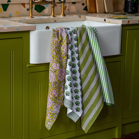 NEW WIDE STRIPE OLIVE tea towel