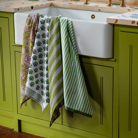 LOTUS FLOWER GREEN tea towel
