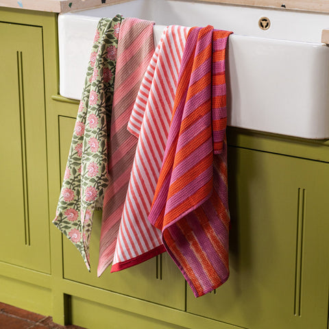 STRIPE CHERRY PINK tea towel