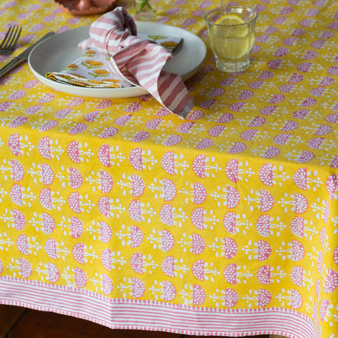 NEW FAN BUTTER YELLOW hand block printed tablecloth