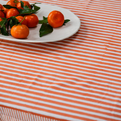 NEW RUFFLE STRIPE APRICOT hand block printed tablecloth