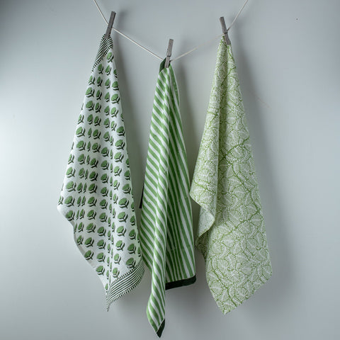 LOTUS FLOWER GREEN tea towel