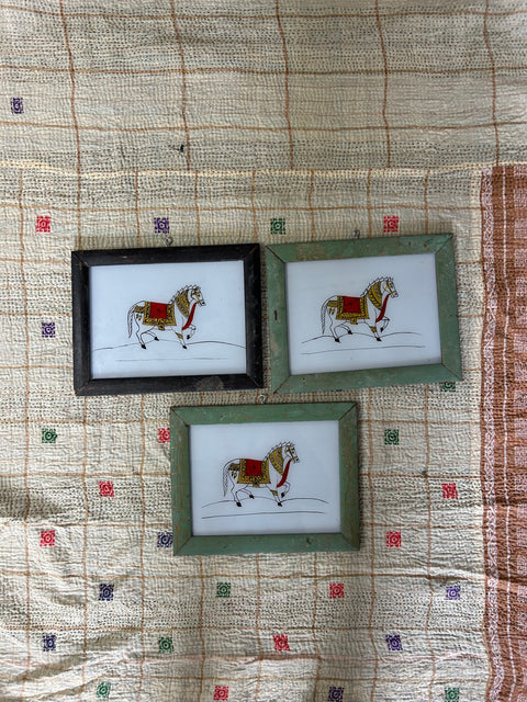 HORSE WHITE Indian glass painting - multiple available